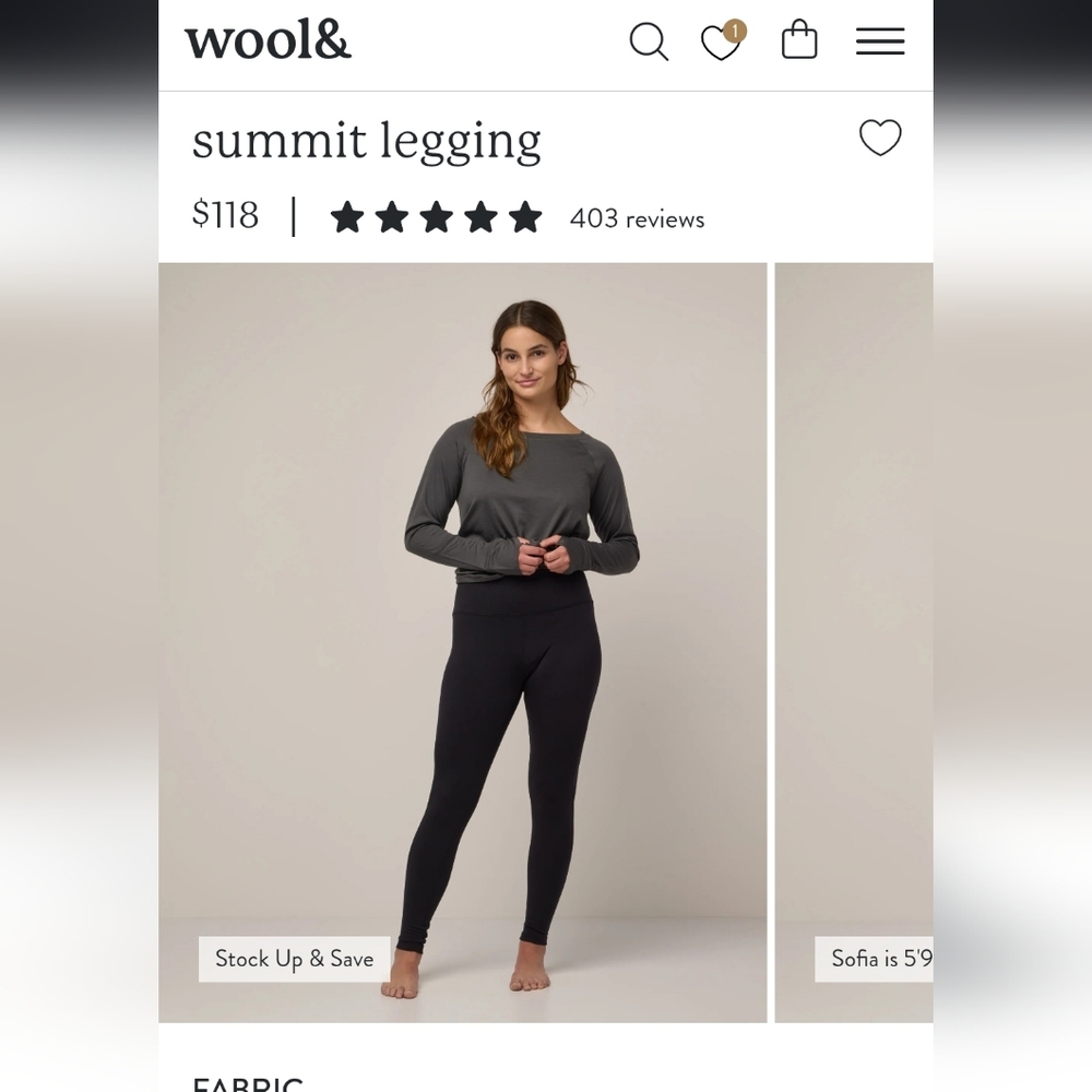 Wool& Summit Leggings,  Large Long